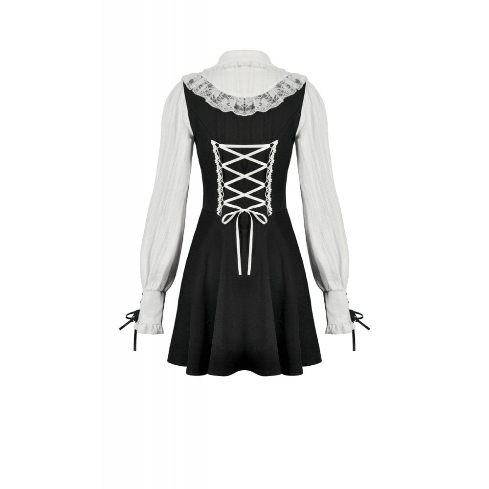 Darkinlove Women's Gothic Doll Collar Faux Two-Piece Long Sleeved Dress