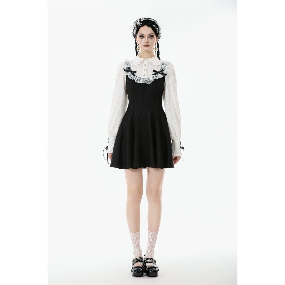 Darkinlove Women's Gothic Doll Collar Faux Two-Piece Long Sleeved Dress