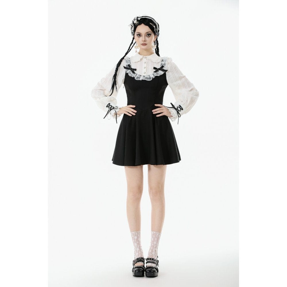 Darkinlove Women's Gothic Doll Collar Faux Two-Piece Long Sleeved Dress