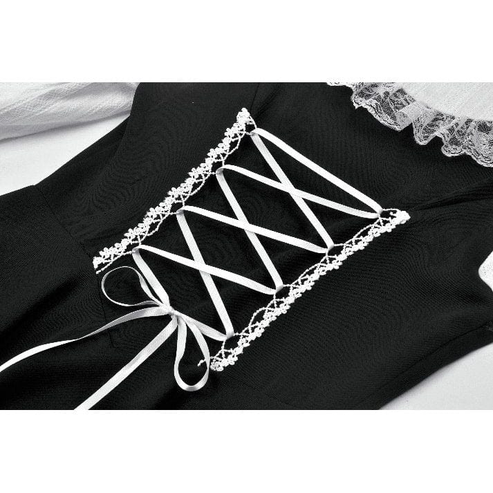 Darkinlove Women's Gothic Doll Collar Faux Two-Piece Long Sleeved Dress