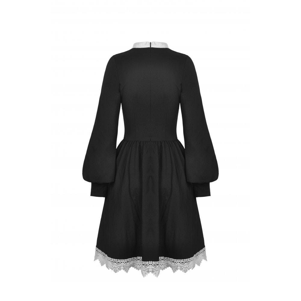 Darkinlove Women's Gothic Doll Collar Puff Sleeved Bowknot Dress