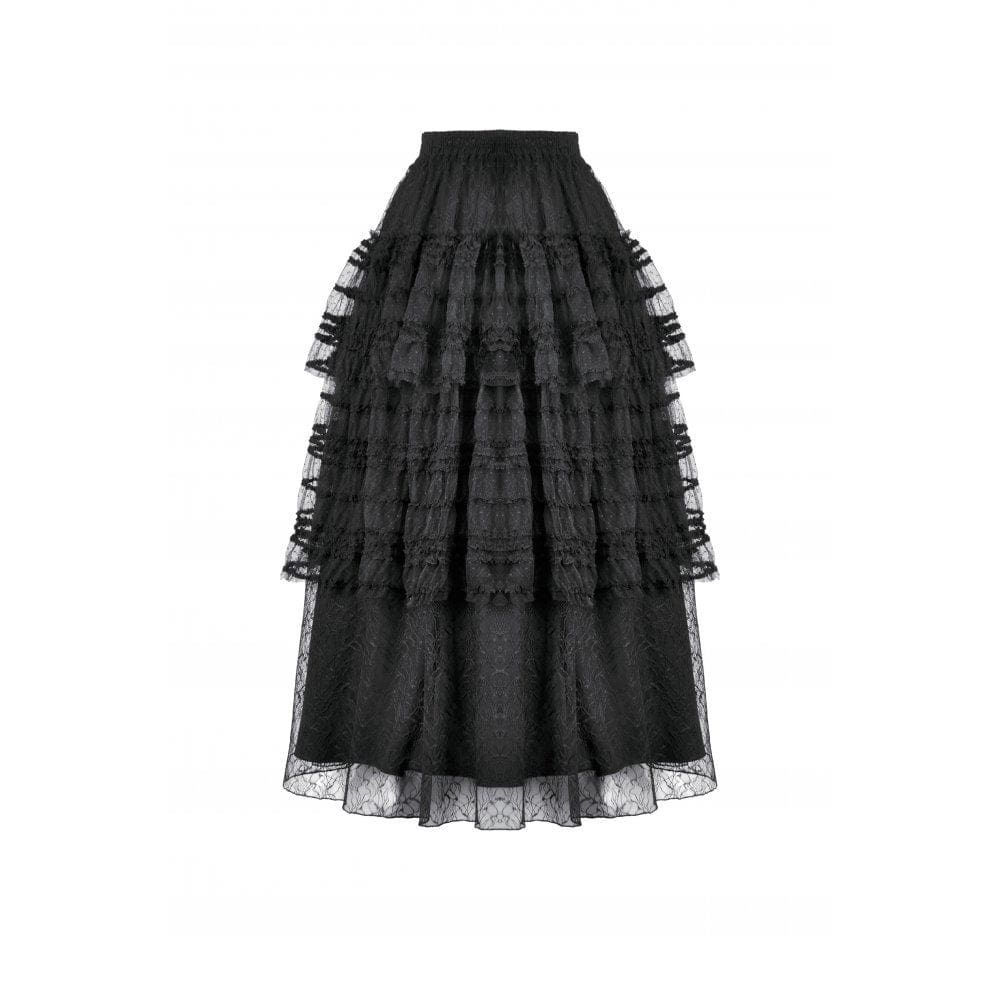 Darkinlove Women's Gothic Dot Multilayer Lace Maxi Skirt