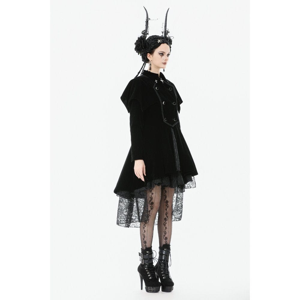 Darkinlove Women's Gothic Double-breasted Batwinged Velvet Coat