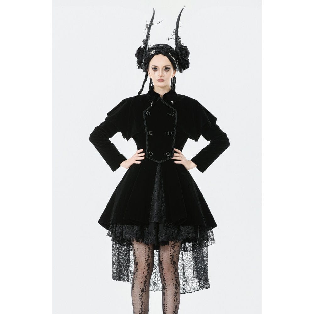 Darkinlove Women's Gothic Double-breasted Batwinged Velvet Coat