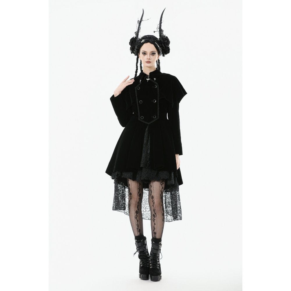 Darkinlove Women's Gothic Double-breasted Batwinged Velvet Coat