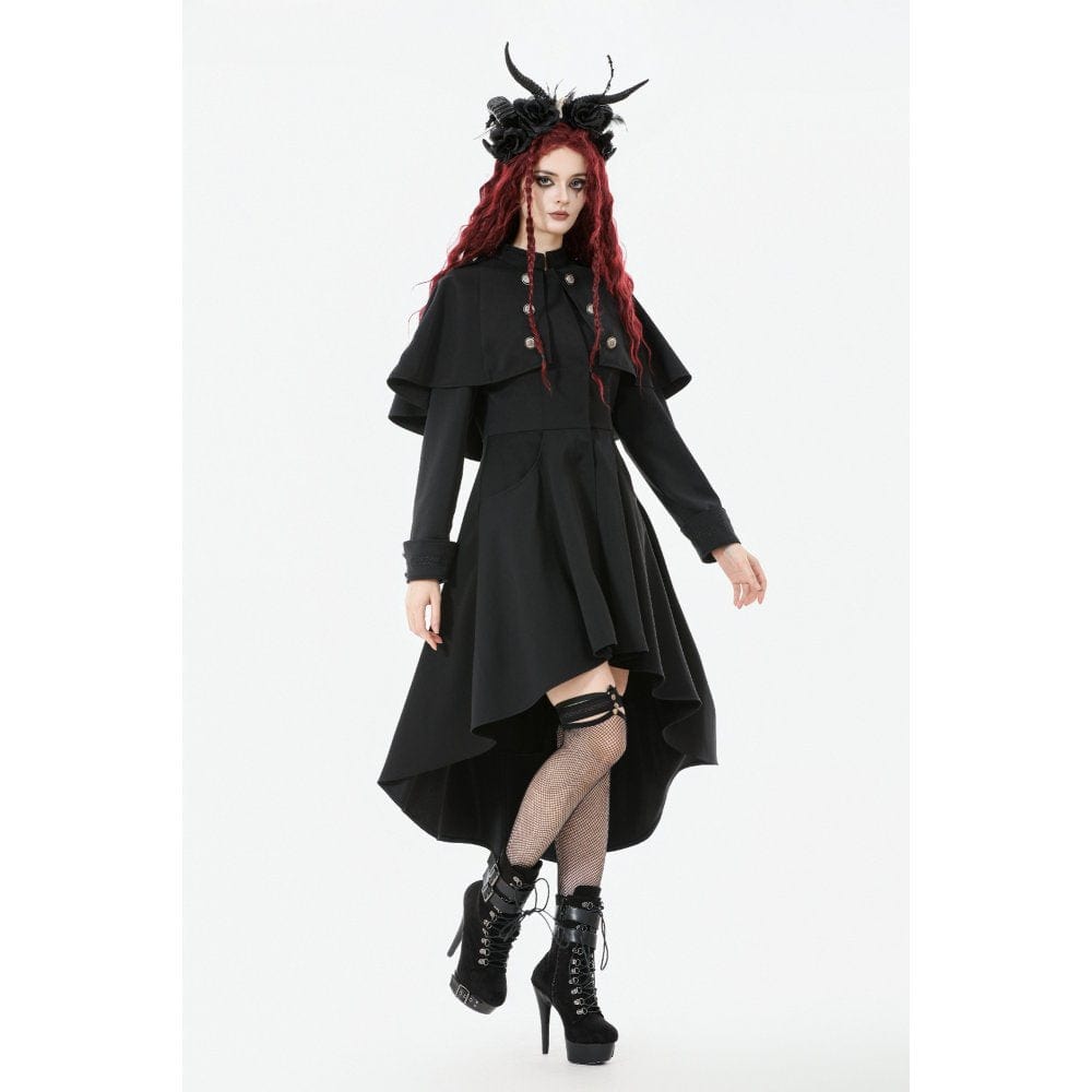 Darkinlove Women's Gothic Double-breasted High/Low Stand Collar Coat