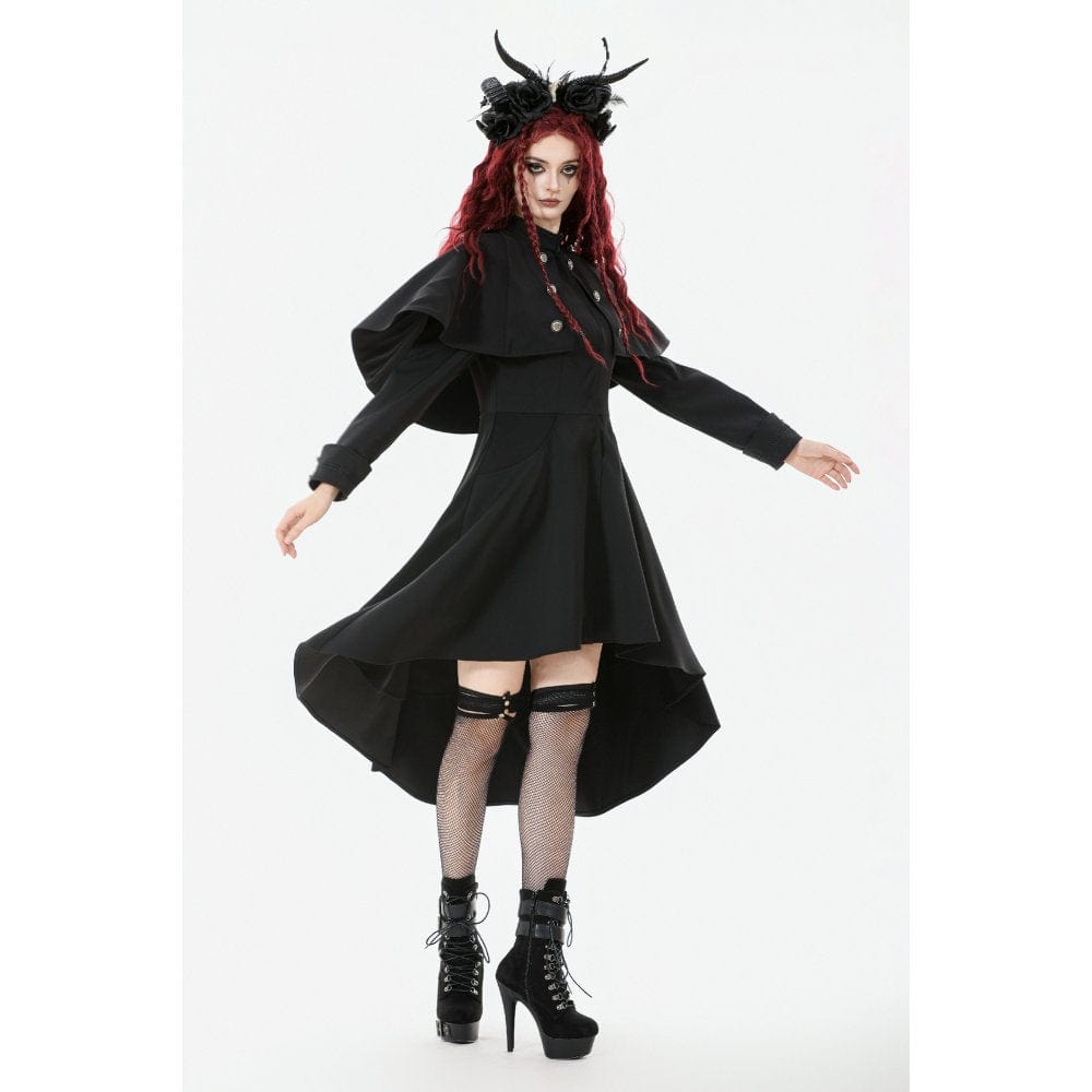 Darkinlove Women's Gothic Double-breasted High/Low Stand Collar Coat