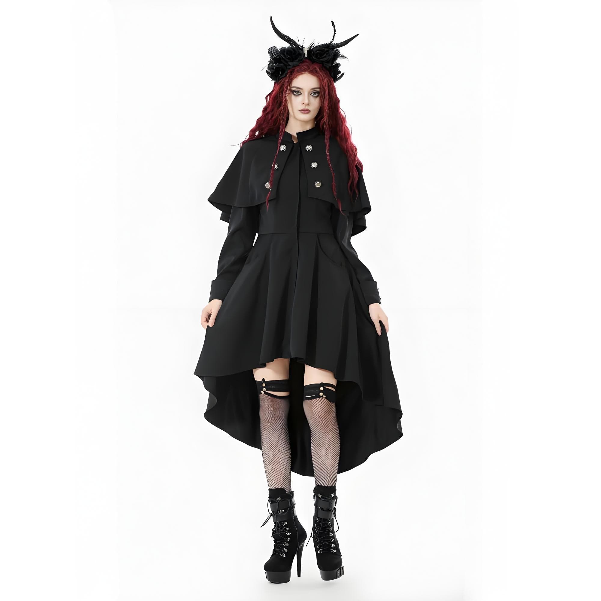 Darkinlove Women's Gothic Double-breasted High/Low Stand Collar Coat