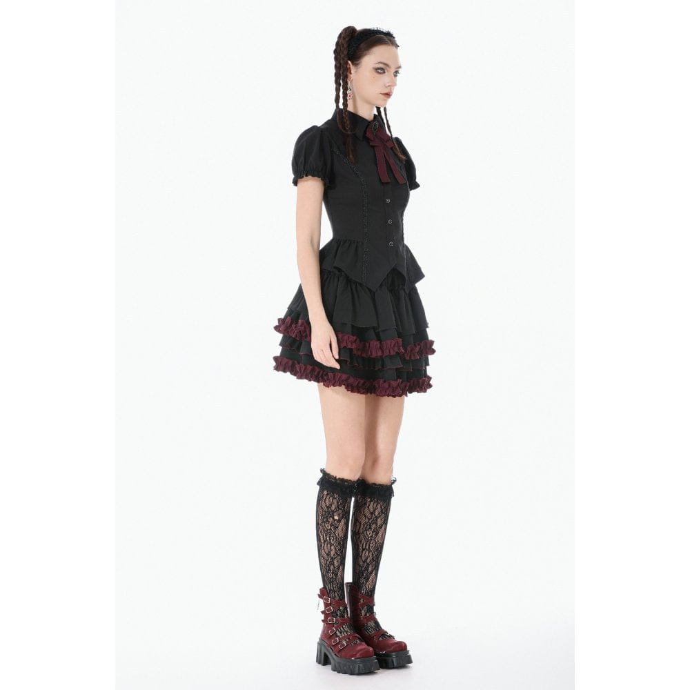 Darkinlove Women's Gothic Double Color Falbala Skirt