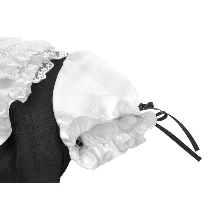 Darkinlove Women's Gothic Double Color Lace Ruffled Stand Collar Shirt