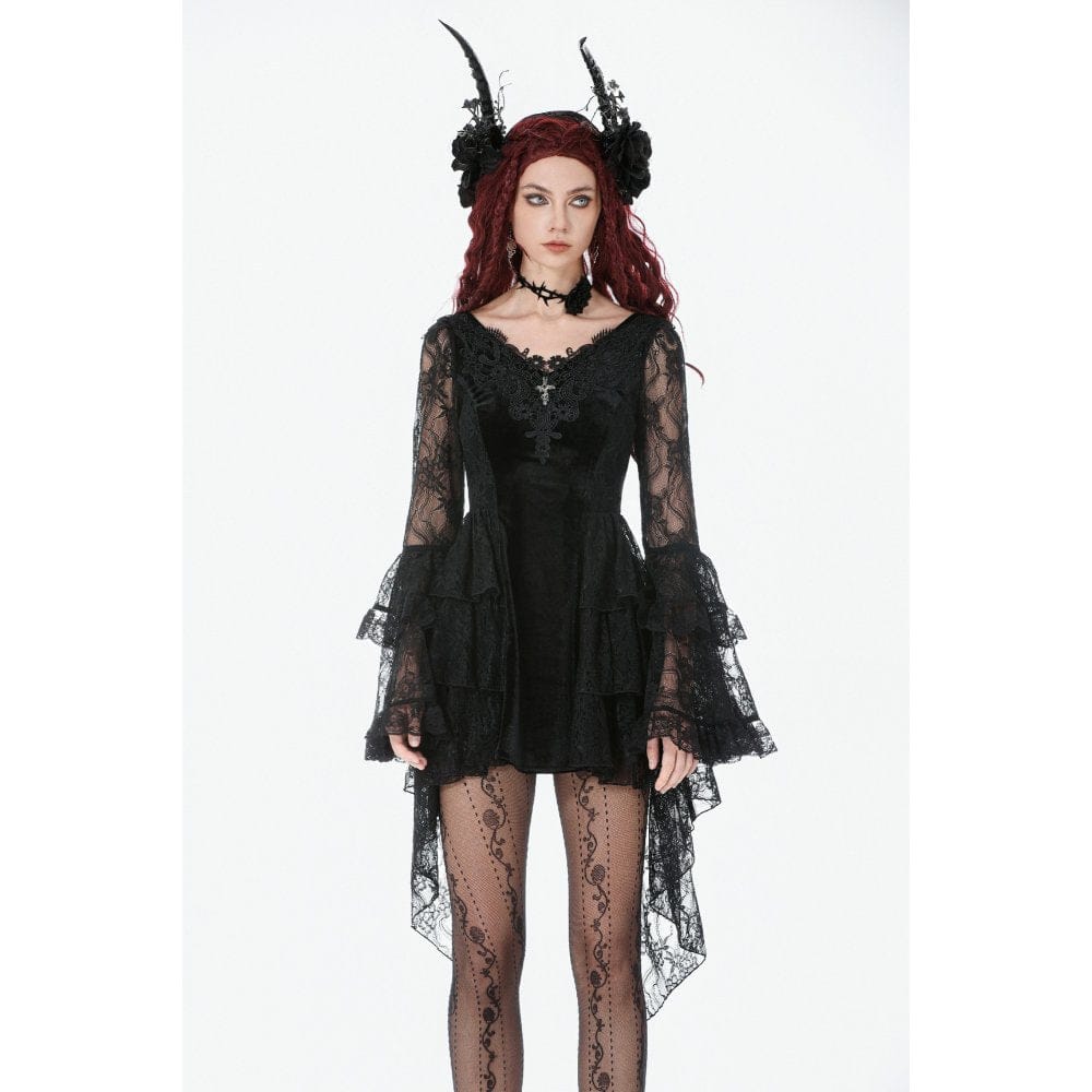 Darkinlove Women's Gothic Embroidered Cross Flared Sleeved Dress