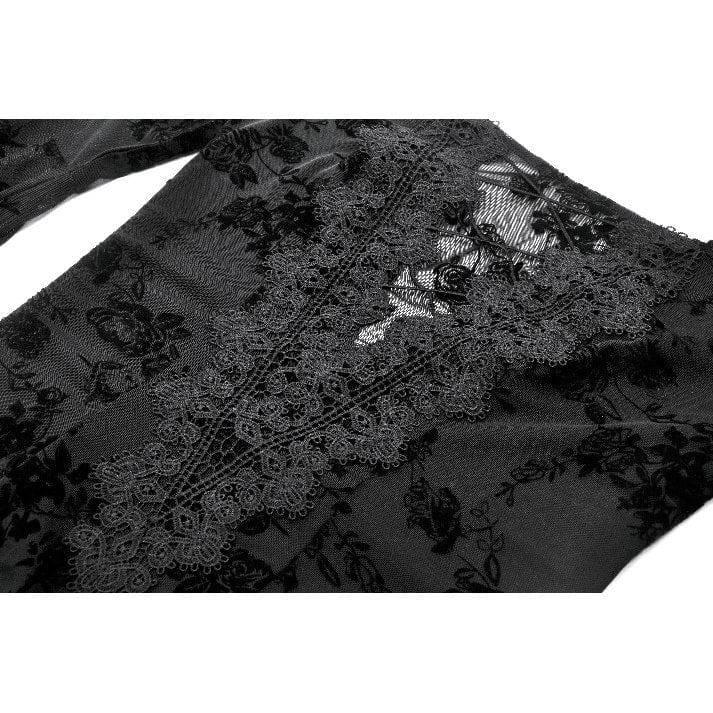 Darkinlove Women's Gothic Embroidered Floral Mesh Square-cut Collar Dress