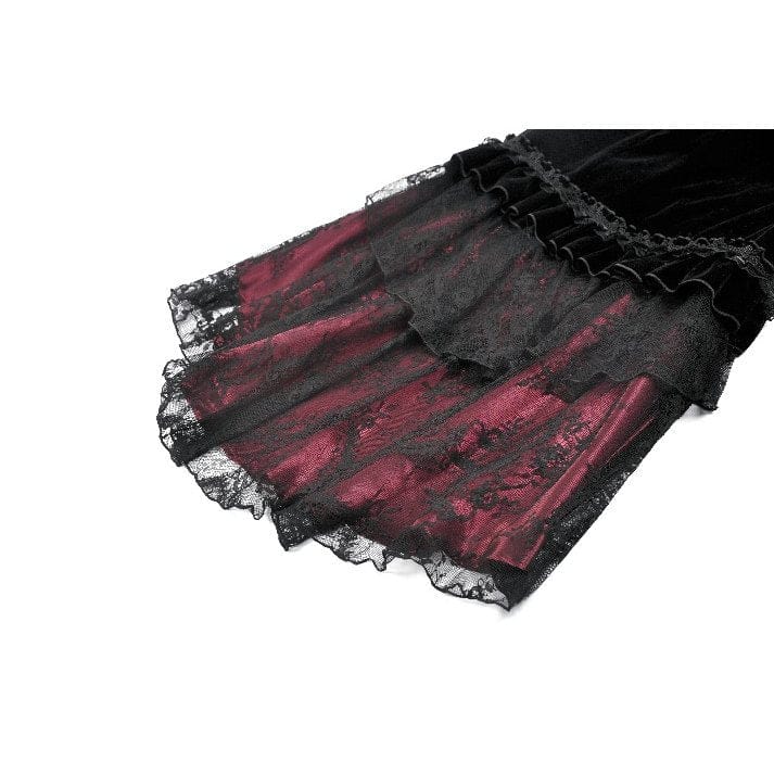Darkinlove Women's Gothic Embroidered Lace Splice Velvet Mermaid Skirt
