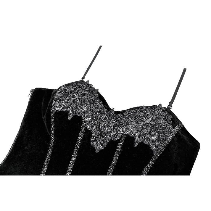 Darkinlove Women's Gothic Embroidered Lace-up Velvet Overbust Corset