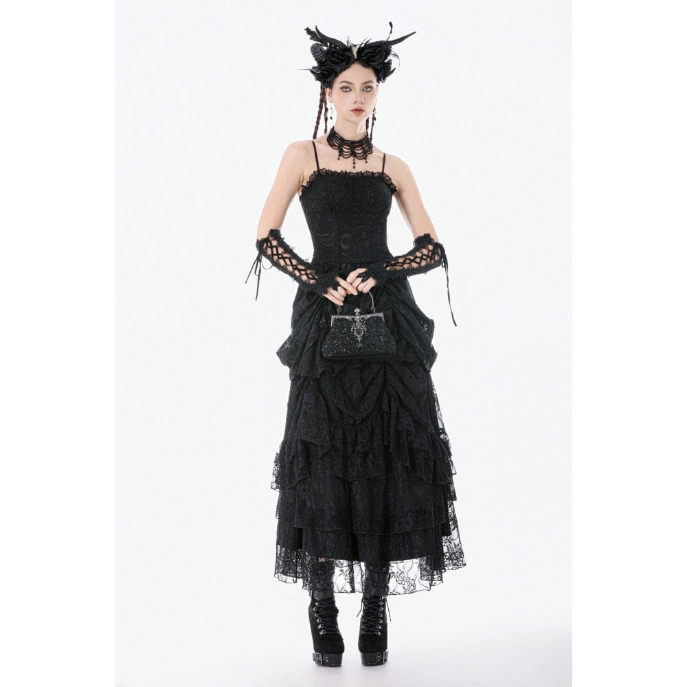 Darkinlove Women's Gothic Embroidered Peplum Slip Dress