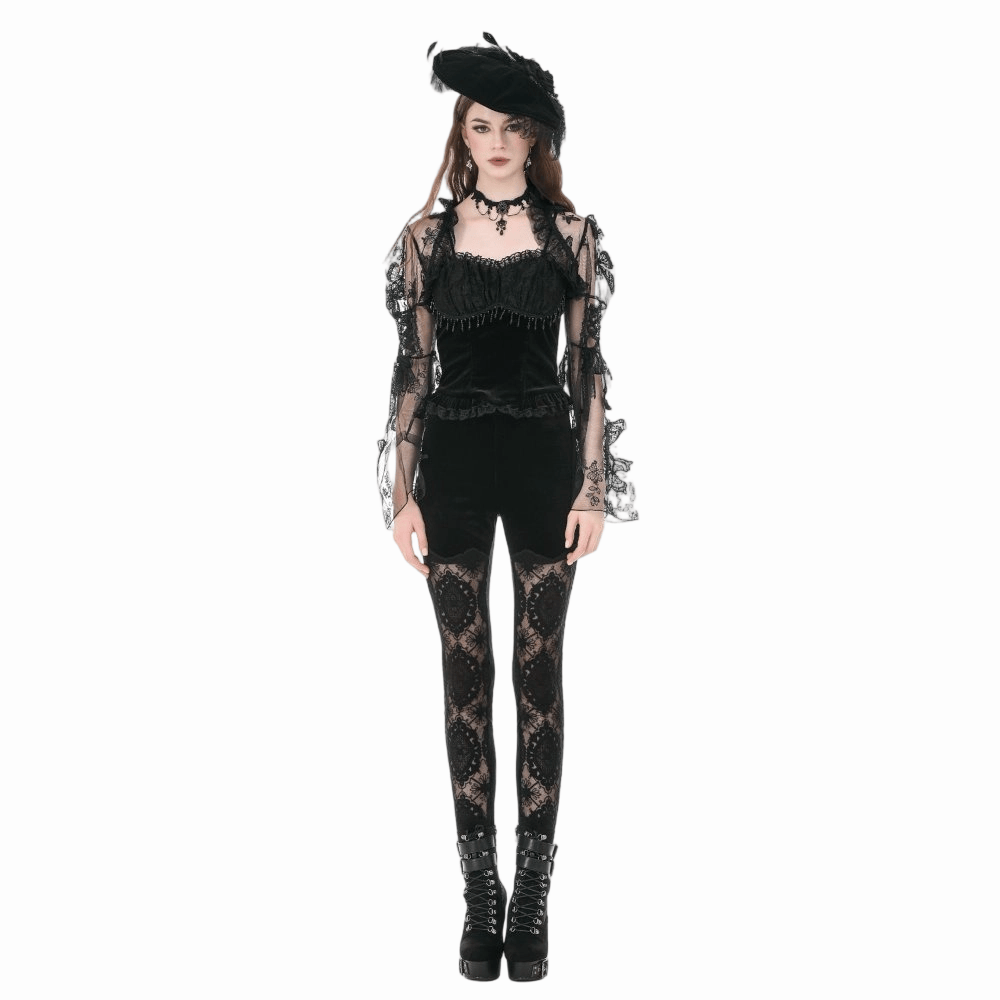Darkinlove Women's Gothic Embroidered Sheer Lace Patchwork Leggings