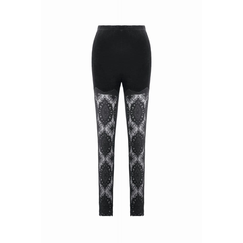 Darkinlove Women's Gothic Embroidered Sheer Lace Patchwork Leggings