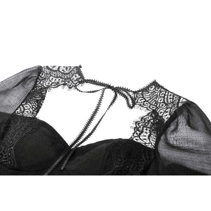 Darkinlove Women's Gothic Flared Sleeved Lace Splice Evening Dress