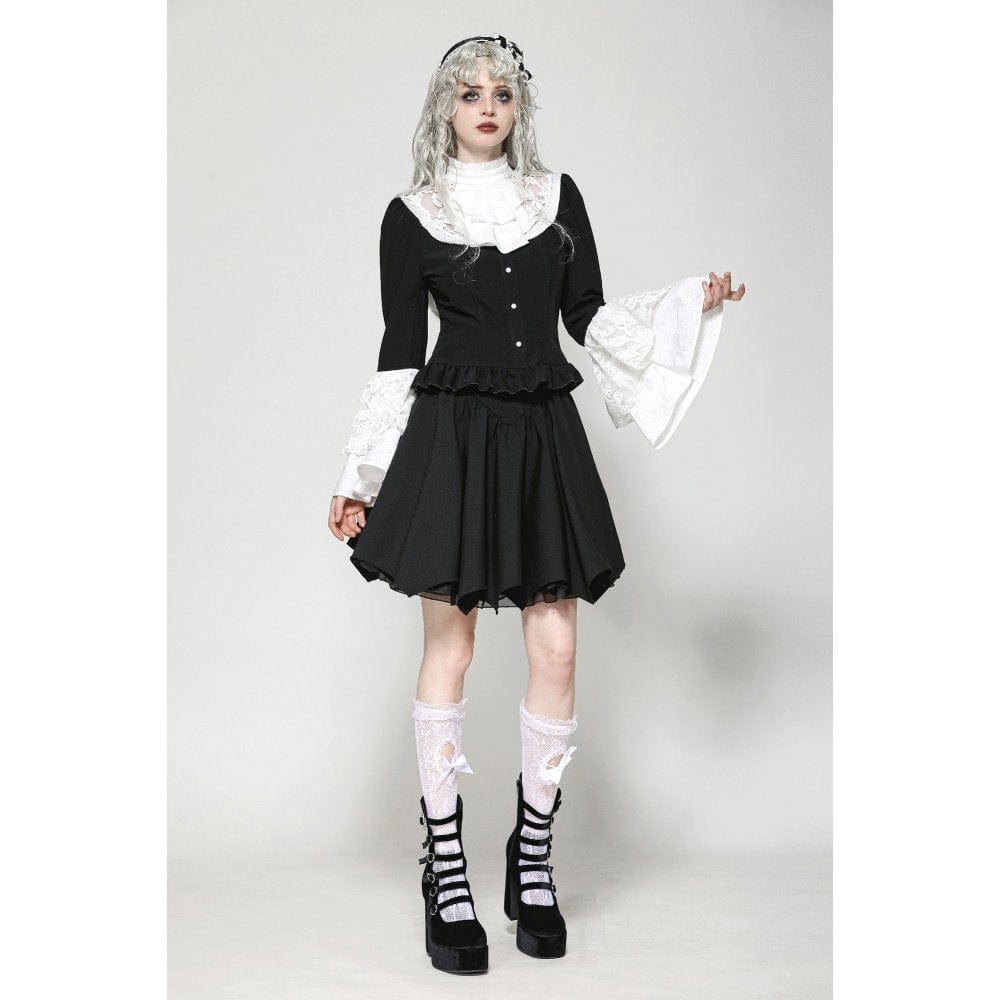 Darkinlove Women's Gothic Flared Sleeved Lace Splice Shirt