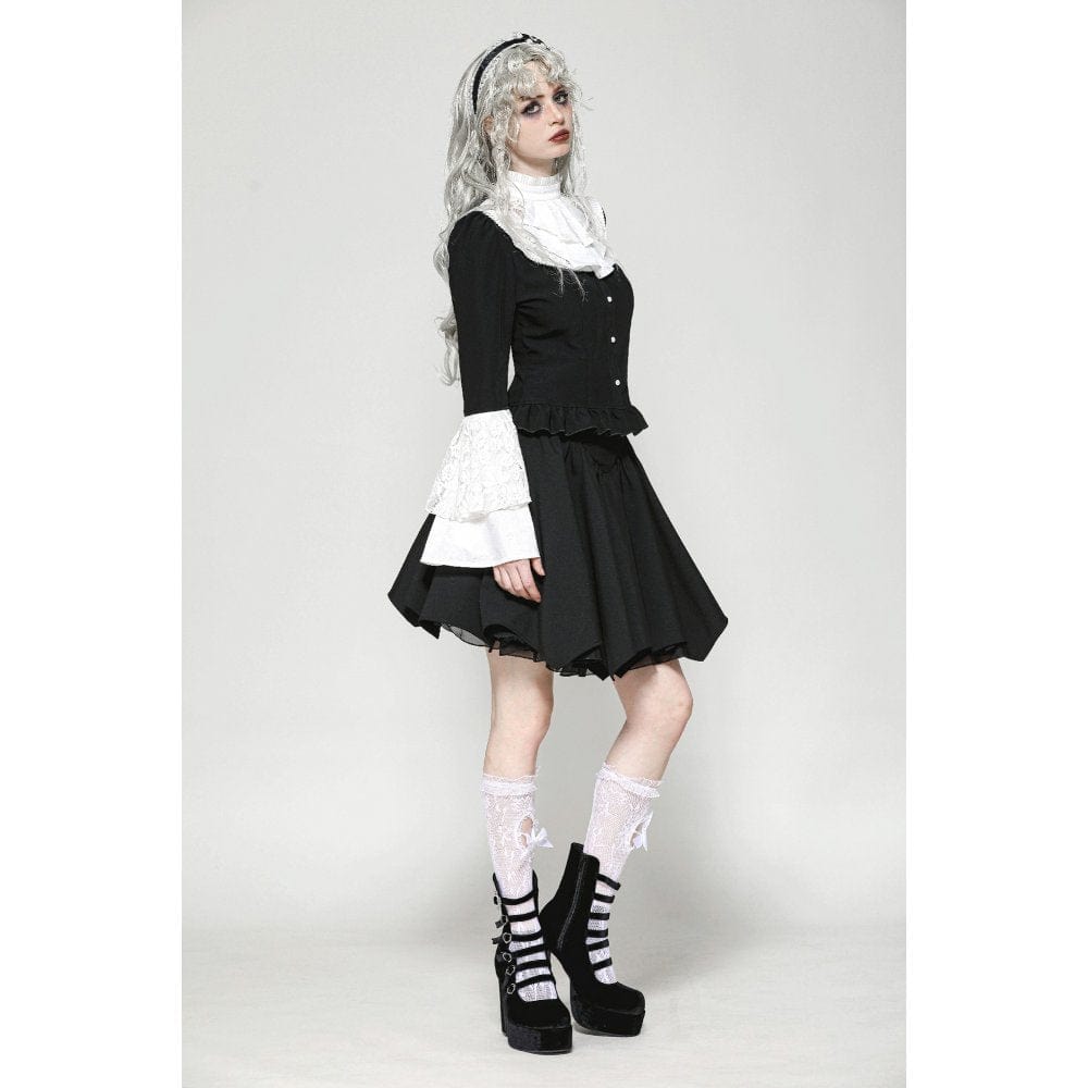 Darkinlove Women's Gothic Flared Sleeved Lace Splice Shirt