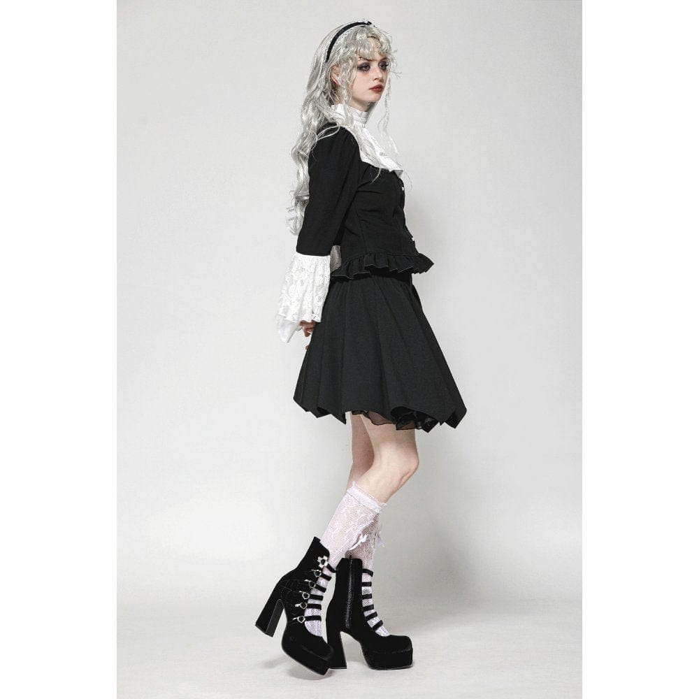 Darkinlove Women's Gothic Flared Sleeved Lace Splice Shirt