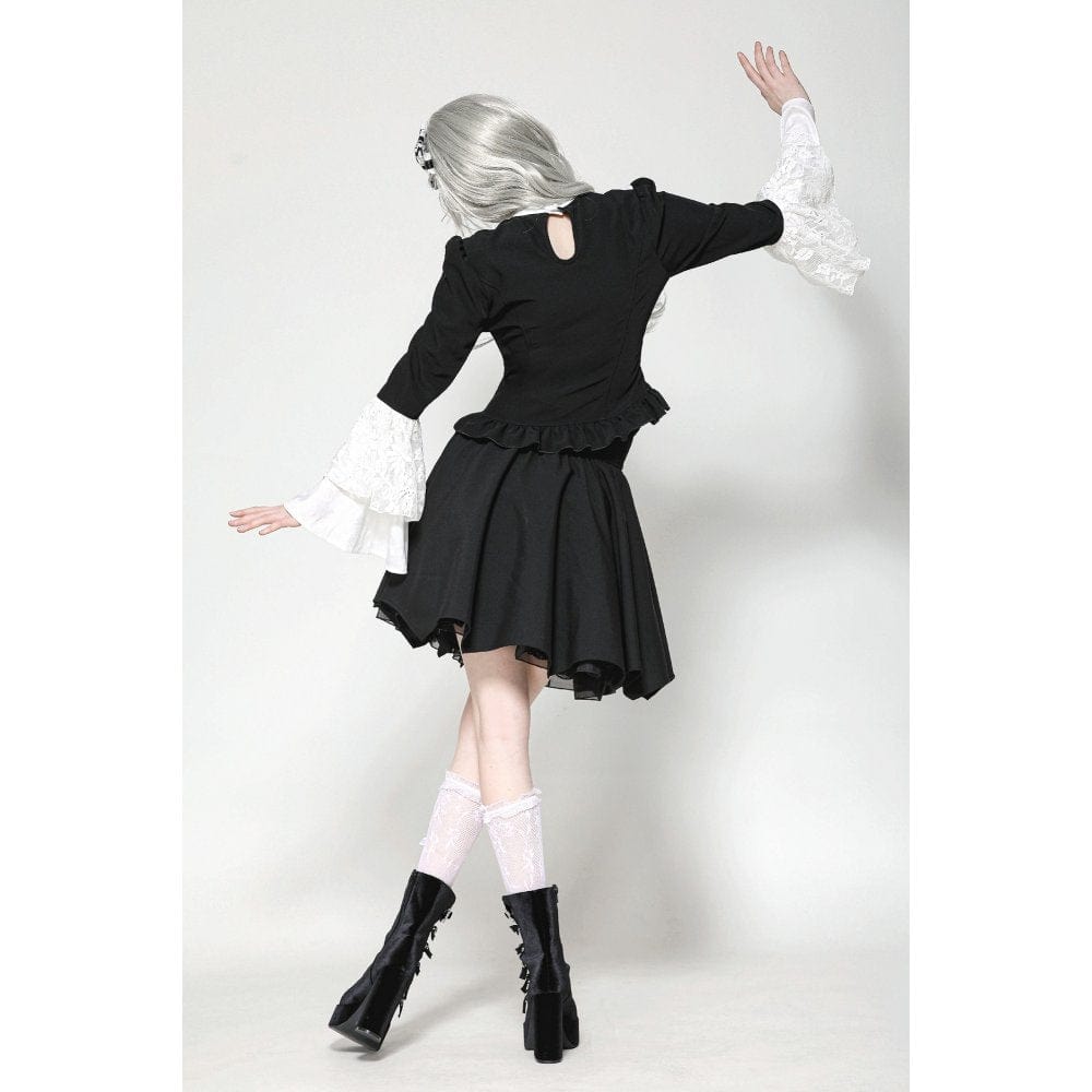 Darkinlove Women's Gothic Flared Sleeved Lace Splice Shirt