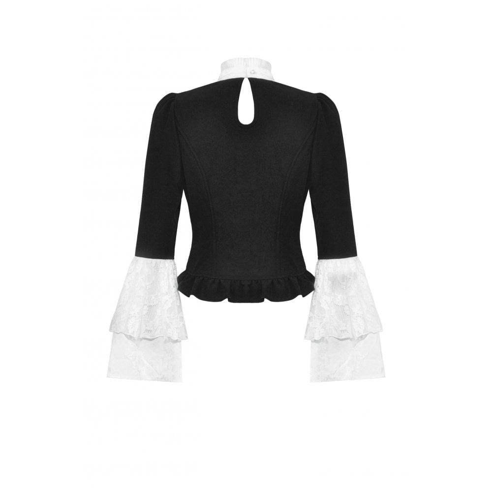 Darkinlove Women's Gothic Flared Sleeved Lace Splice Shirt