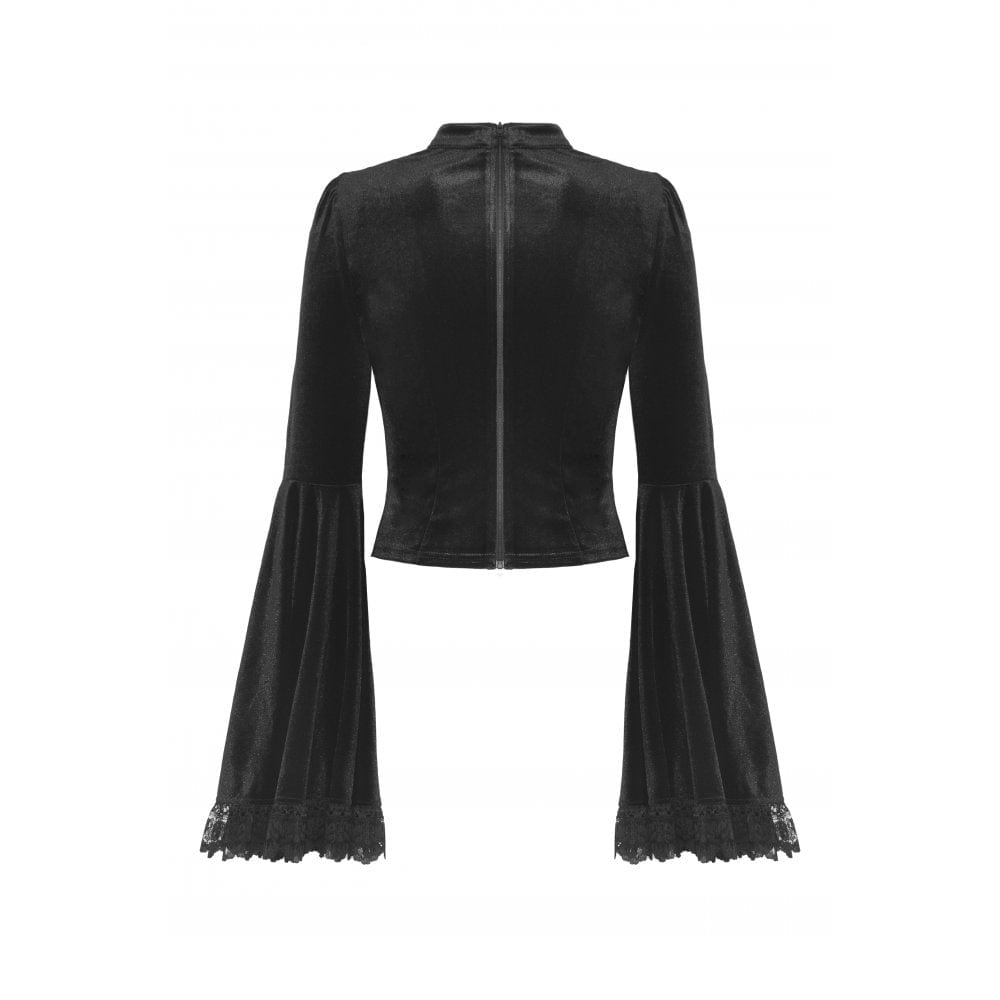 Darkinlove Women's Gothic Flared Sleeved Lace Splice Velvet Shirt