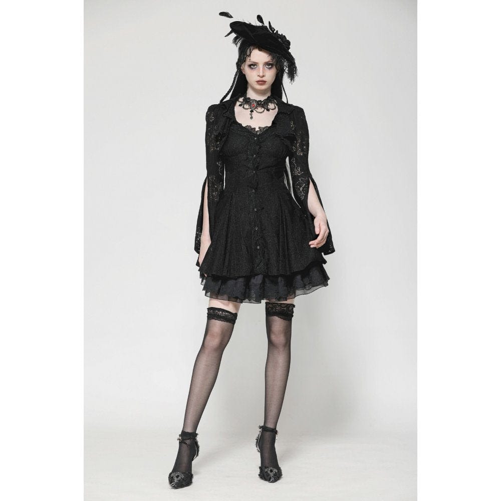 Darkinlove Women's Gothic Flared Sleeved Lace-up Lace Honeymoon Dress