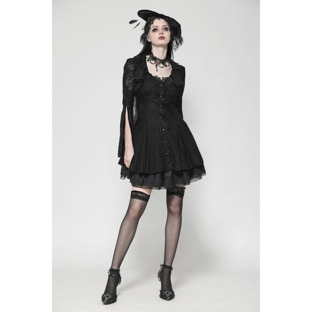 Darkinlove Women's Gothic Flared Sleeved Lace-up Lace Honeymoon Dress