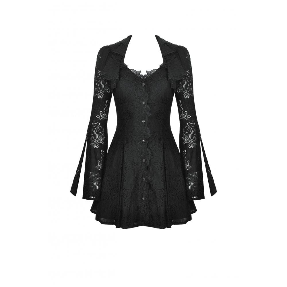Darkinlove Women's Gothic Flared Sleeved Lace-up Lace Honeymoon Dress