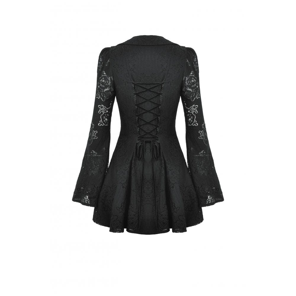 Darkinlove Women's Gothic Flared Sleeved Lace-up Lace Honeymoon Dress