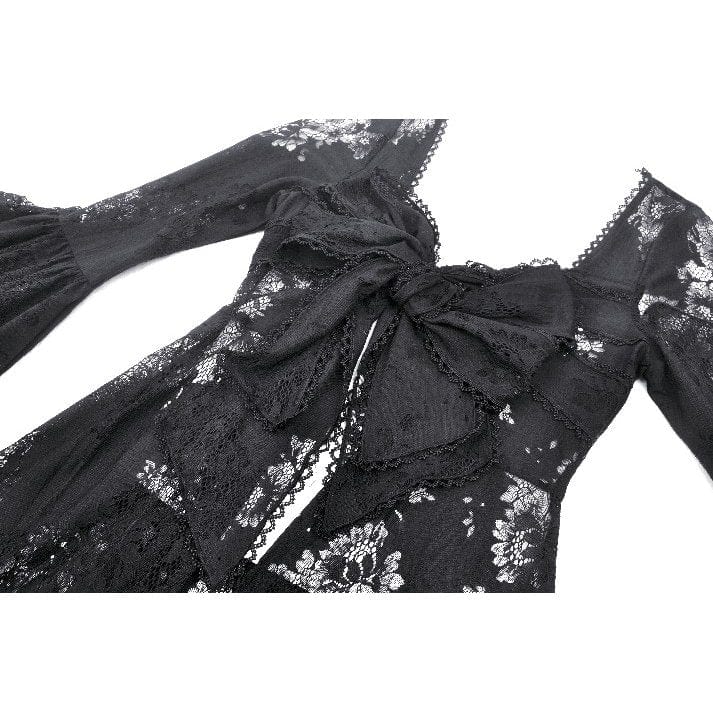Darkinlove Women's Gothic Flared Sleeved Lace-up Lace Long Jacket