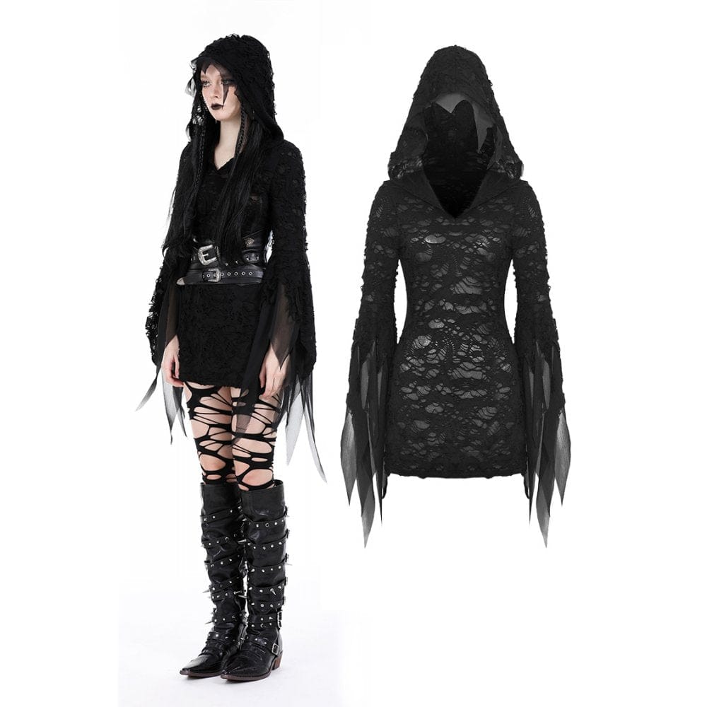 Darkinlove Women's Gothic Flared Sleeved Ripped Dress