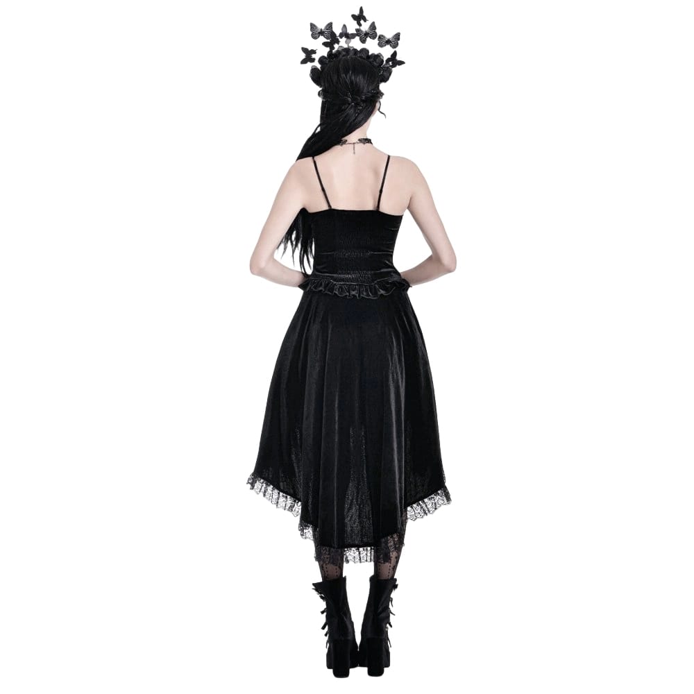 Darkinlove Women's Gothic Floral Butterfly Lace Splice Velvet Crop Top