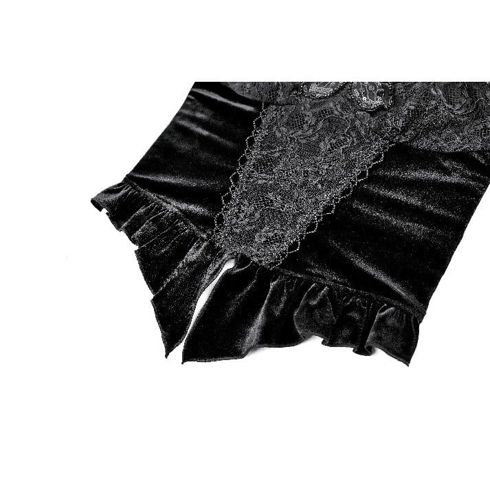 Darkinlove Women's Gothic Floral Butterfly Lace Splice Velvet Crop Top