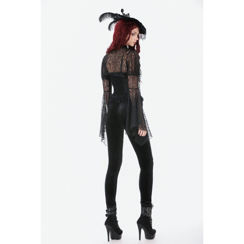 Darkinlove Women's Gothic Floral Decal Mesh Patchwork Velvet Leggings