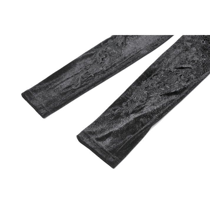 Darkinlove Women's Gothic Floral Decal Mesh Patchwork Velvet Leggings