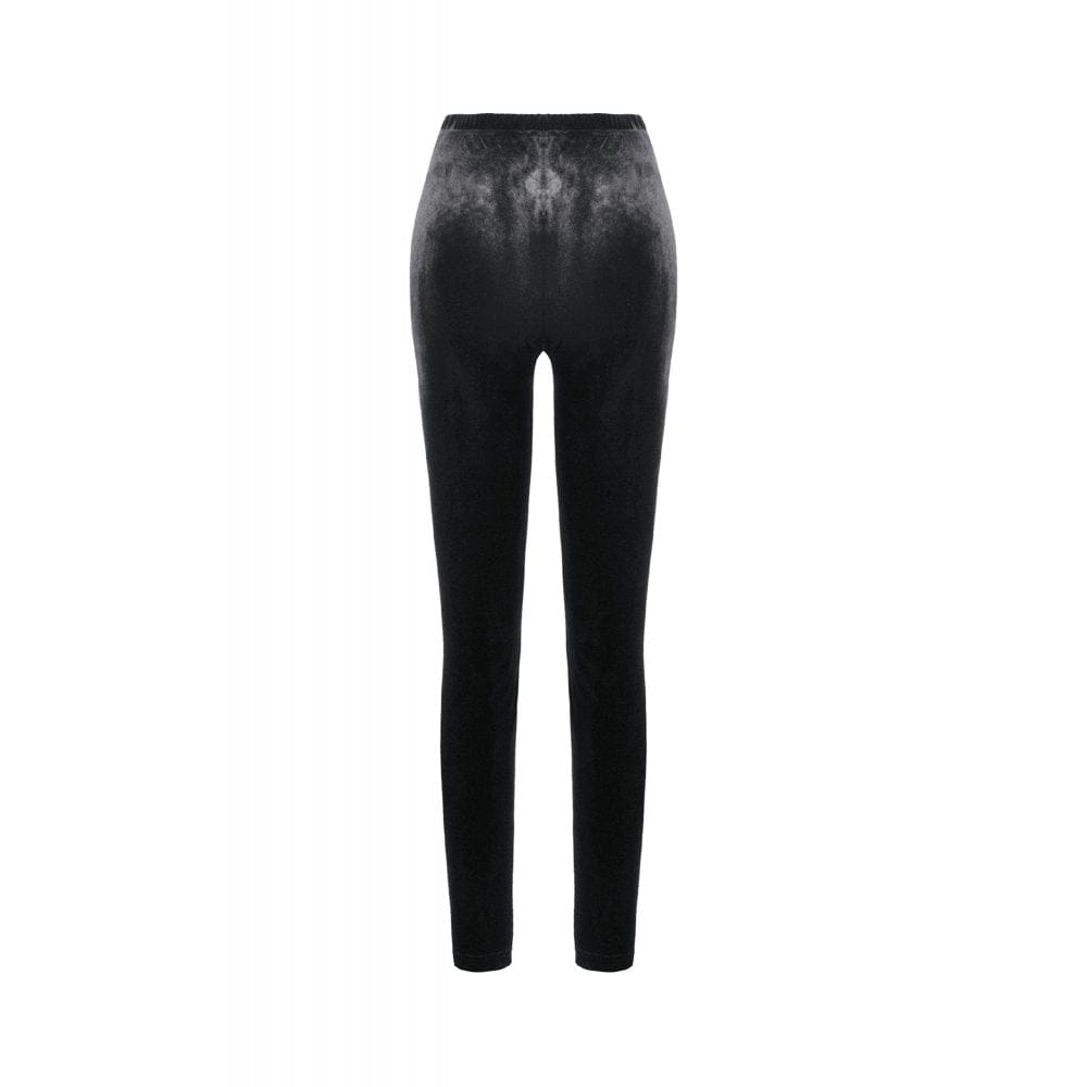 Darkinlove Women's Gothic Floral Decal Mesh Patchwork Velvet Leggings