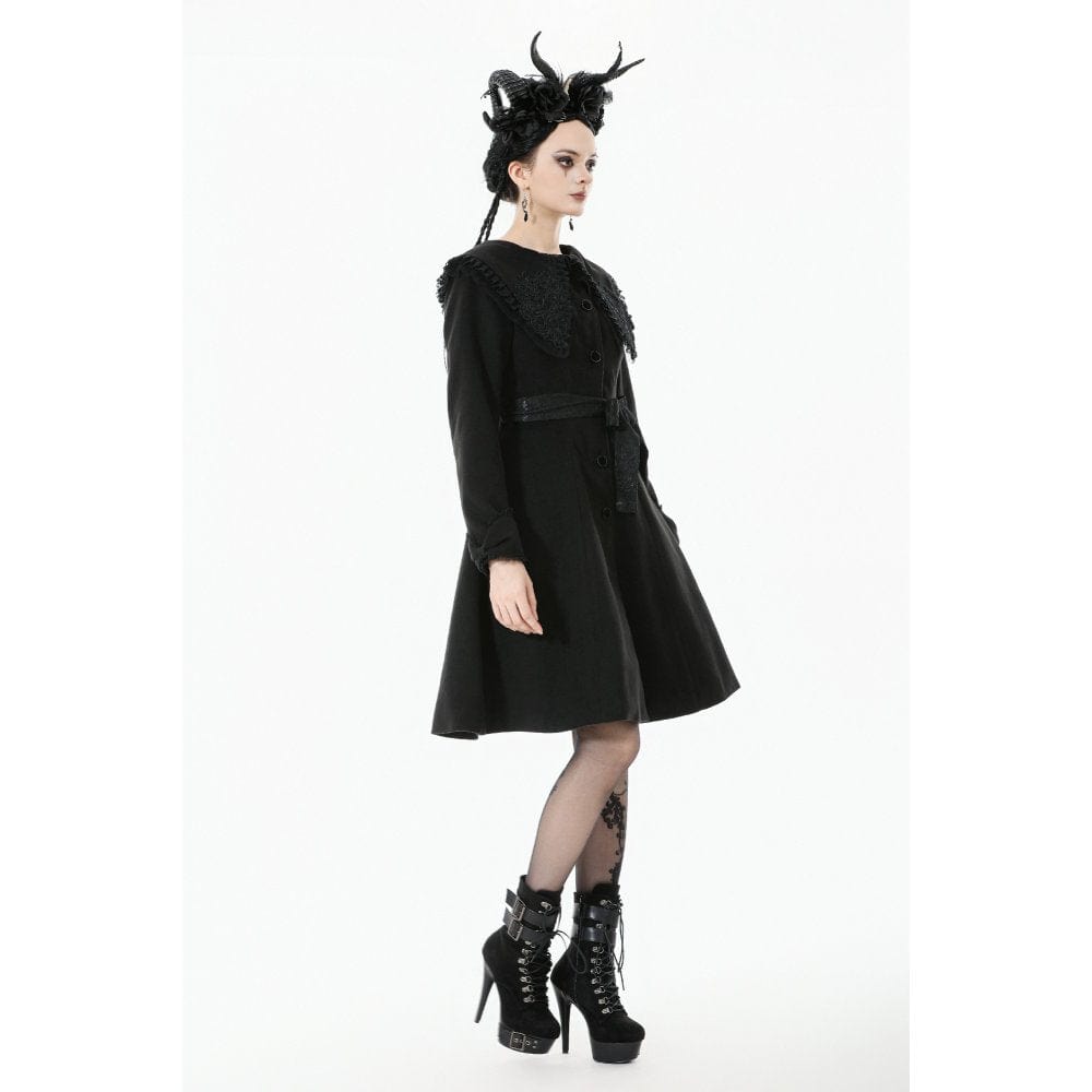 Darkinlove Women's Gothic Floral EmBroidered Bowknot Peter Pan Collar Coat