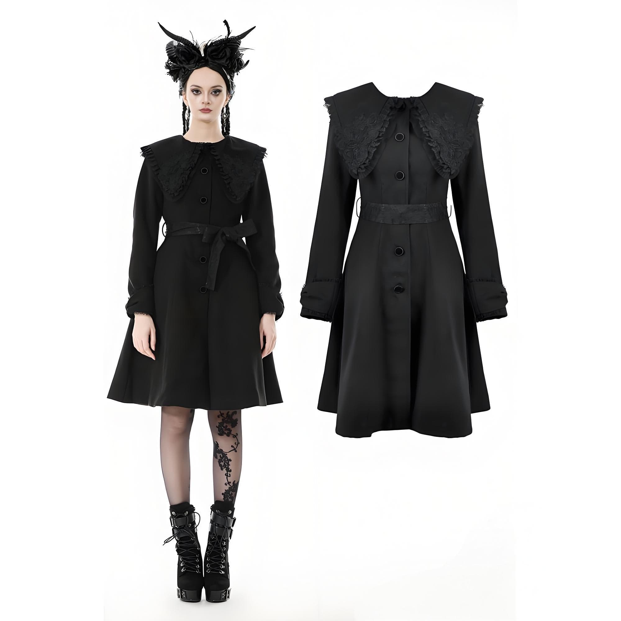 Darkinlove Women's Gothic Floral EmBroidered Bowknot Peter Pan Collar Coat