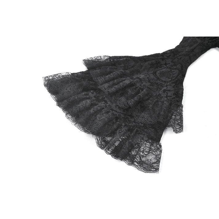 Darkinlove Women's Gothic Floral Embroidered Diamante Flared Sleeved Maxi Dress