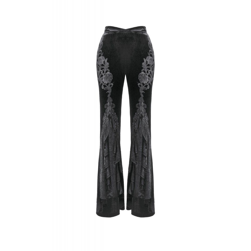 Darkinlove Women's Gothic Floral Embroidered Flared Pants