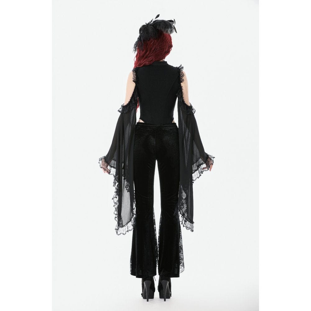 Darkinlove Women's Gothic Floral Embroidered Flared Pants