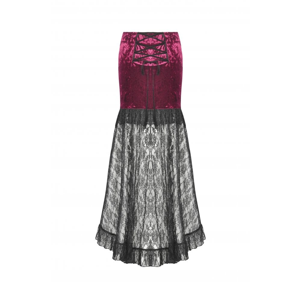 Darkinlove Women's Gothic Floral Embroidered High/Low Lace Maxi Skirt