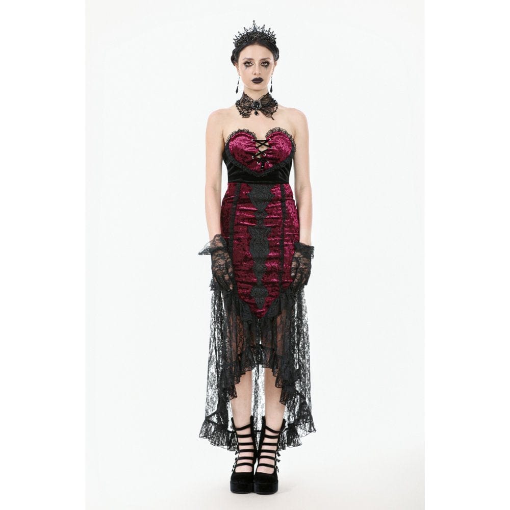 Darkinlove Women's Gothic Floral Embroidered High/Low Lace Maxi Skirt