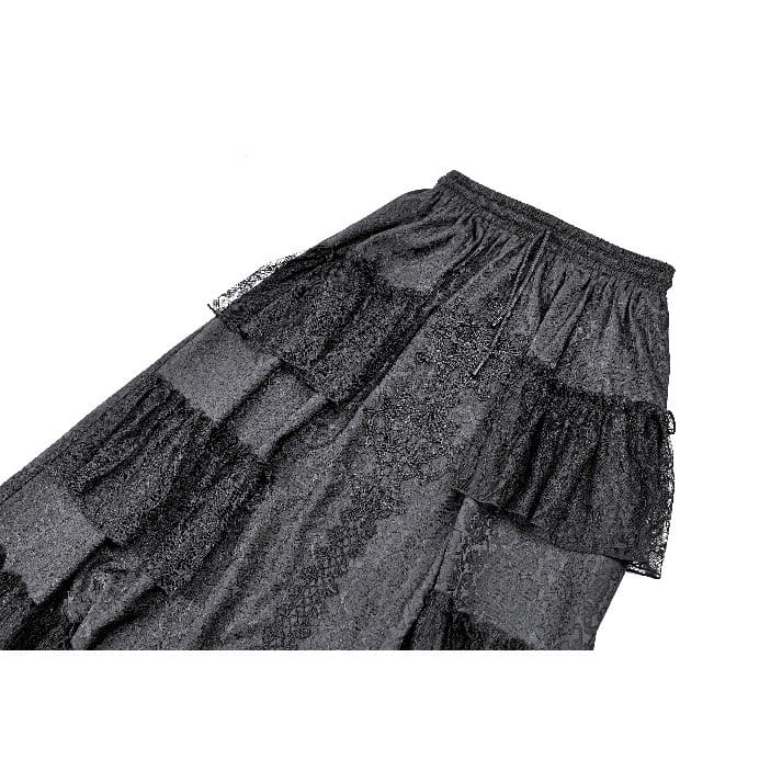 Darkinlove Women's Gothic Floral Embroidered Layered lace Ruffle Jacquard Maxi Skirt