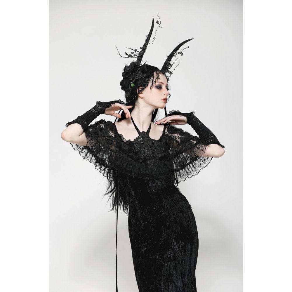 Darkinlove Women's Gothic Floral Embroidered Ruffled Lace Gloves