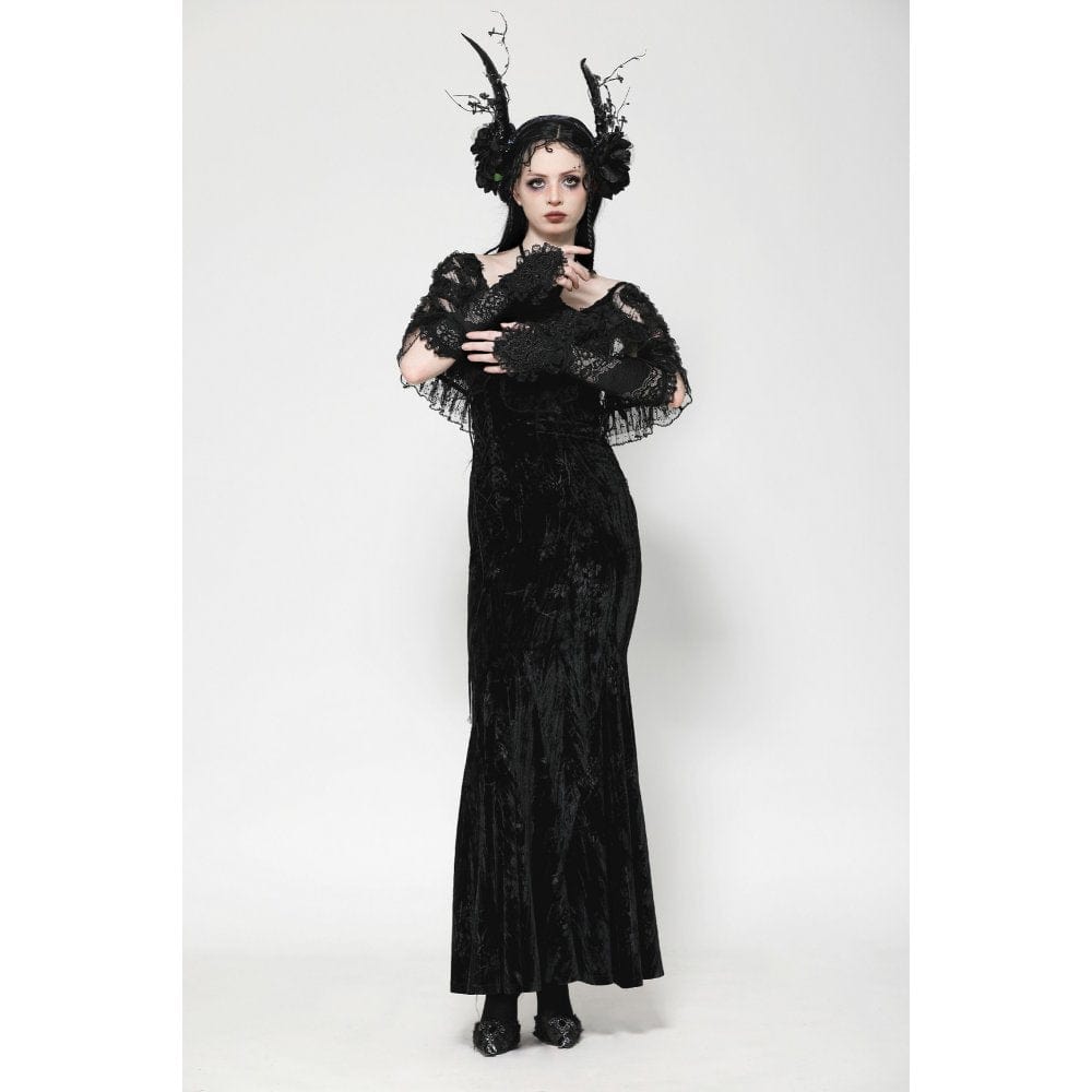 Darkinlove Women's Gothic Floral Embroidered Ruffled Lace Gloves