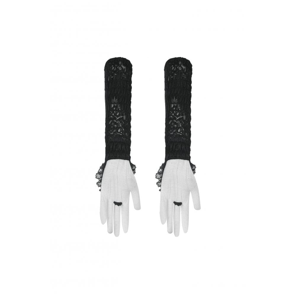 Darkinlove Women's Gothic Floral Embroidered Ruffled Lace Gloves